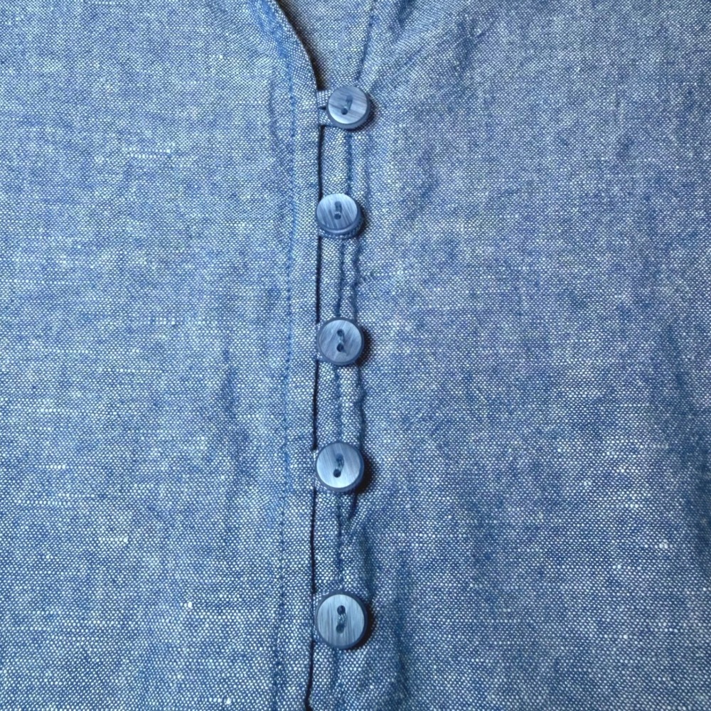 Liz Claiborne Womens Size XL Blue Linen Blend Peasant Blouse Roll Tie Sleeve Top - Picture 6 of 10